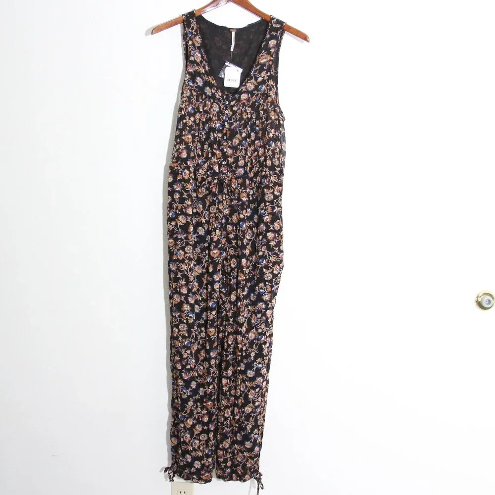 NWT Free People Samara Floral Tapered Jumpsuit Button Front Sleeveless Sz Small